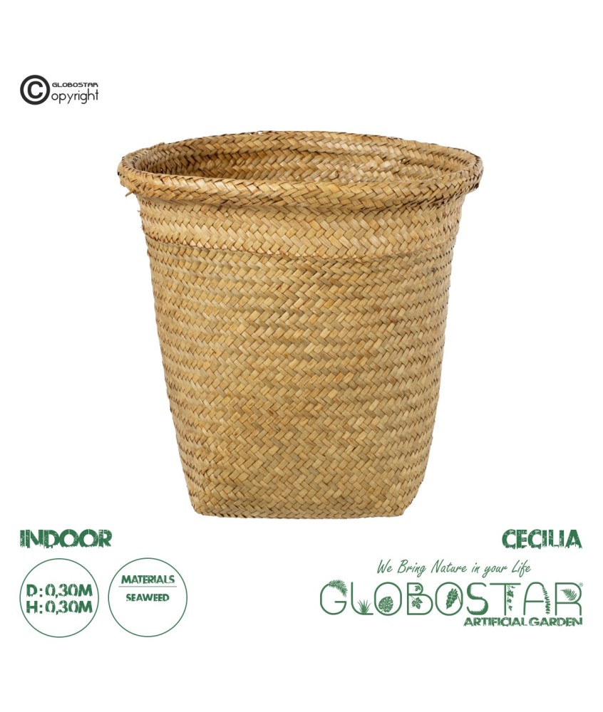GloboStar® Artificial Garden CECILIA 20344 Διακοσμητικό Ψάθινο Καλάθι - Κασπώ Γλάστρα - Flower Pot Μπεζ Φ30cm x Υ30cm